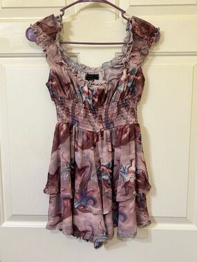 Urban Outfitters Mauve Marble-Print Ruffle Camisole